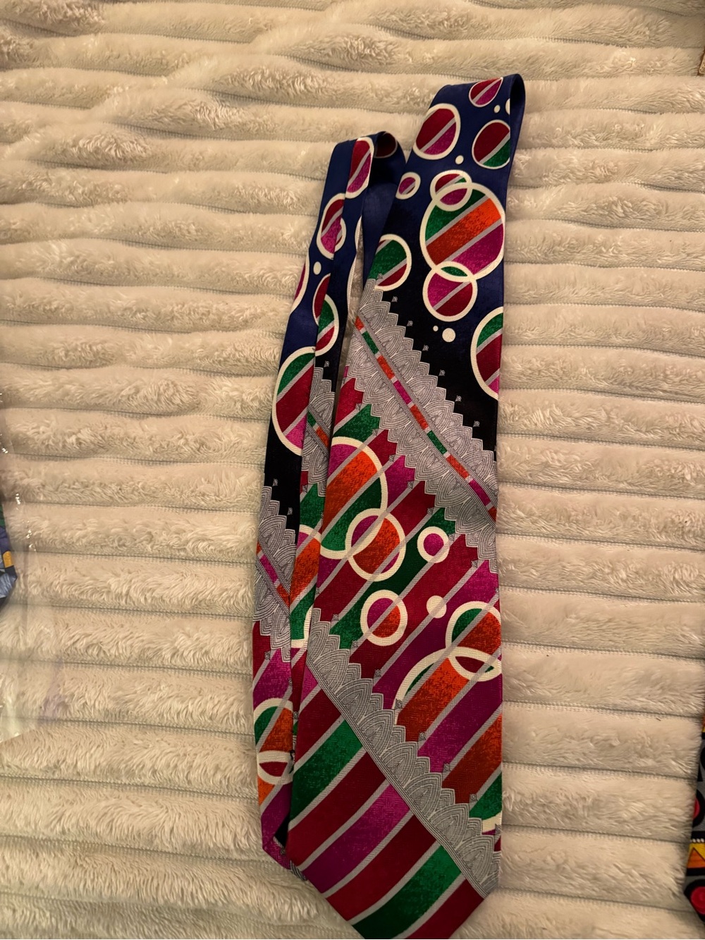 Colorful Geometric Silk Tie with Circles and Stripes
